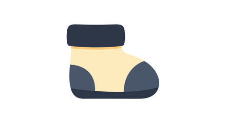 A cozy, cream and dark blue baby bootie or sock, isolated on a white background, representing comfort and warmth.