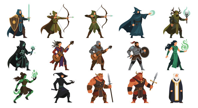 A large collection of diverse fantasy RPG game characters, including warriors, mages, archers, and mythical creatures.