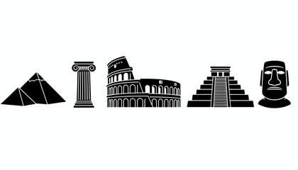 Fototapeta premium Ancient Monuments Illustrated Across Different Cultures and Civilizations