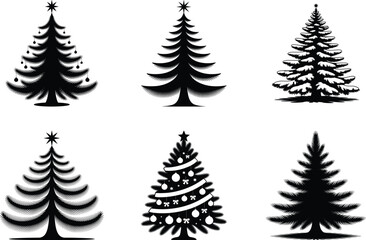 Obraz premium Christmas Tree Silhouette Vector Illustration. Holiday Pine Tree, Seasonal Holiday Design Element, Holiday Decoration Graphic Vector Design.