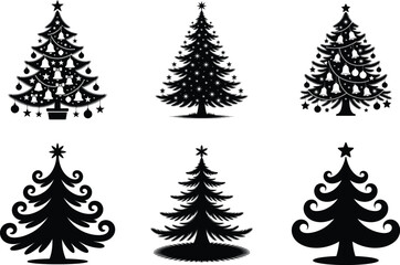 Obraz premium Christmas Tree Silhouette Vector Illustration. Holiday Pine Tree, Seasonal Holiday Design Element, Holiday Decoration Graphic Vector Design.