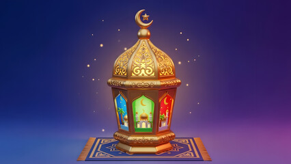 Vector illustration of a traditional Indian mosque with an antique gold brass lamp and a vintage Arabic tea samovar isolated on a white background