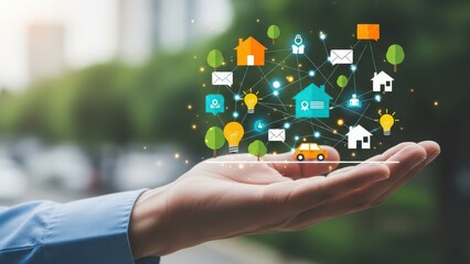 Innovative technology concepts emerging from a person's hand