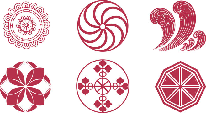 Elegant Red Geometric and Floral Asian Style Patterns
