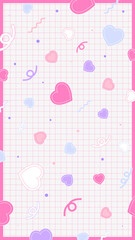 Vertical Cute Retro Pop Grid Wallpaper with Hearts and Lines Pink and White
