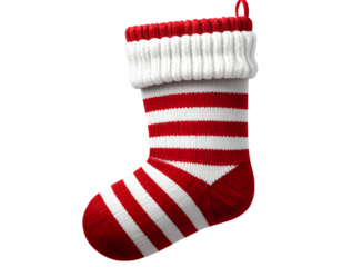 Red Christmas stocking isolated on white background with festive holiday decoration style