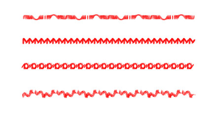 Hand Drawn Red Wavy Line Set Decorative Stroke Elements Isolated on Transparent Background