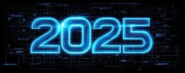 A futuristic representation of the year "2025" in glowing blue digital text against a dark, tech-inspired background.