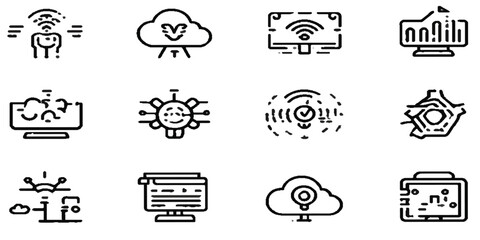 Abstract design with set of icons for web design .The minimalist style makes this icon set perfect for a wide range of digital and print applications, including websites, mobile apps, dashboards etc