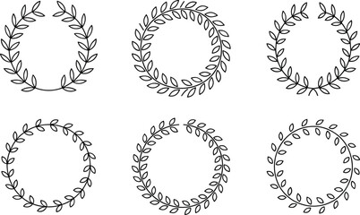 Obraz premium Five Black and White Leaf Wreaths in Different Shapes