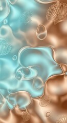 Fluid forms iridescent hues, artistic backdrop with delicate scallop shells