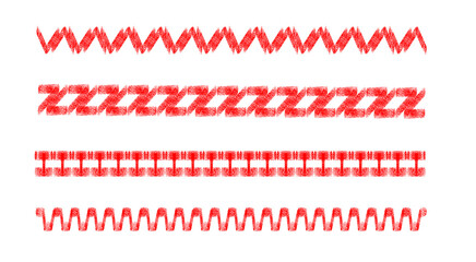 Hand Drawn Red Wavy Line Set Decorative Stroke Elements Isolated on Transparent Background