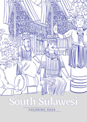 Coloring pages of South Sulawesi traditional dance