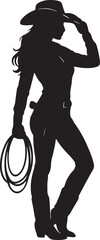 Cowgirl Silhouette with Hat and Rope Western Female Figure Illustration