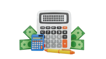 Calculator, Money, and Pen: Financial Planning Concept