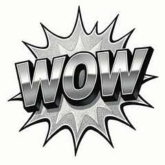 Fototapeta premium Shiny Silver WOW Text in Comic Explosion Bubble.