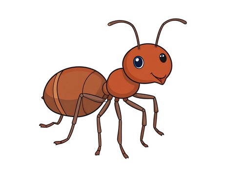 Cartoon-style illustration of an ant with big eyes, happy face