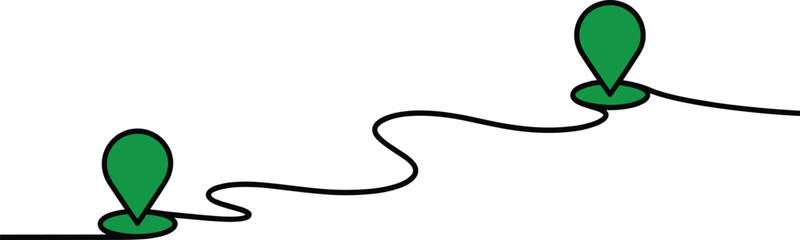 Abstract navigation route with green location pins and curved path minimal map direction concept illustration design