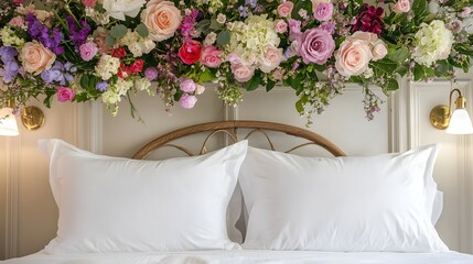 Cozy bedroom enhanced by colorful florals high resolution picture
