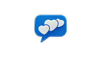 3D Hearts in a Blue Chat Bubble on White