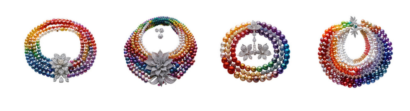 Colorful beaded bracelets with charms isolated on transparent background