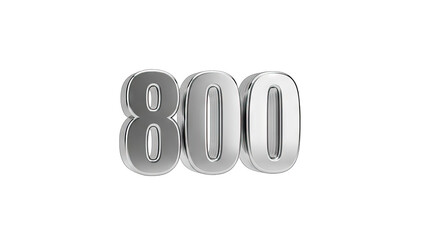 3D Rendered Silver Number 800 Isolated on White