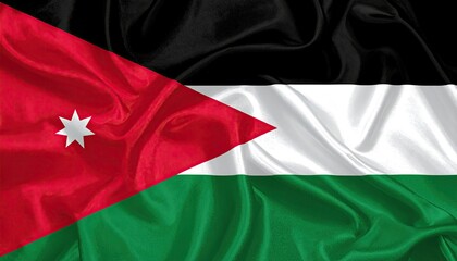 A waving flag with a red triangle, star, and horizontal stripes