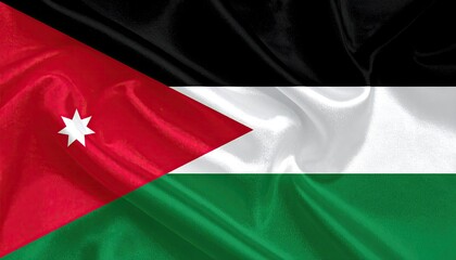 Waved flag, horizontally striped with red triangle and star