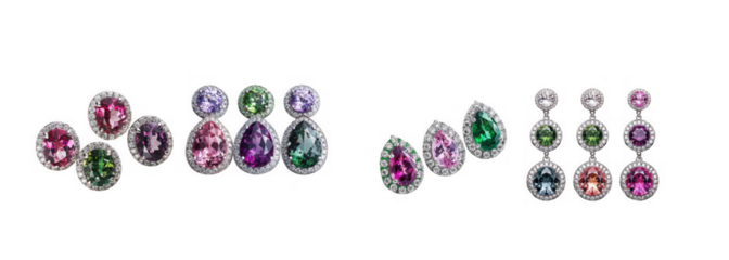 Colorful gemstone earrings collection isolated on transparent background