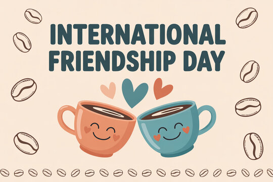 Celebrate International Friendship Day with coffee and smiles, sharing heartwarming moments and spreading joy, perfect for social media posts and greeting cards - Powered by Adobe