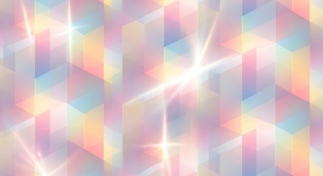 Prismatic geometric arrangement with luminous accents and pastel hues