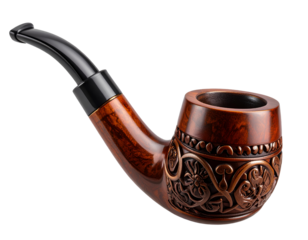 Elegant brown briar smoking pipe isolated PNG, classic tobacco accessory for relaxati