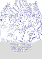 Outline sketch of Indonesian Sumbawa traditional dance