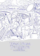 Indonesian tourism sketch illustration of Sumbawa martial arts