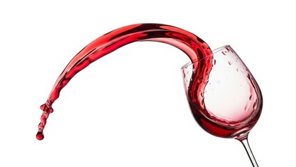 Dynamic Red Wine Splash from Tilted Glass on White Background.