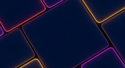 Abstract dark background with neon squares in pink and yellow creating a modern design look ai generated