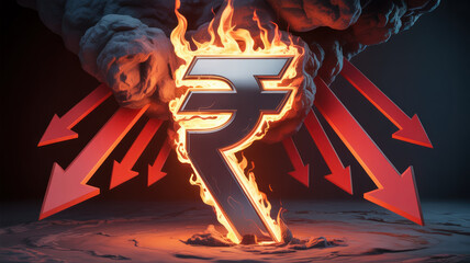 Falling Indian rupee concept