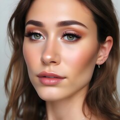 Close-up Portrait of a Young Woman with Flawless Makeup and Green Eyes