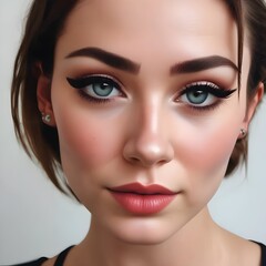 Close-up Portrait of a Woman with Smoky Eyes and Bold Lipstick