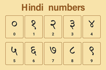 Hindi numbers background. Education. Science. School. Vector illustration.