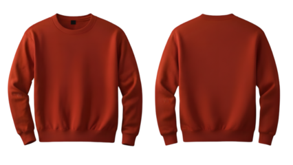 Two red sweatshirts isolated on transparent background for clothing design or fashion concept