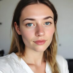 Close-up Portrait of a Young Woman with Blue Eyes and Blonde Hair