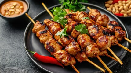 Grilled chicken skewers with peanut sauce