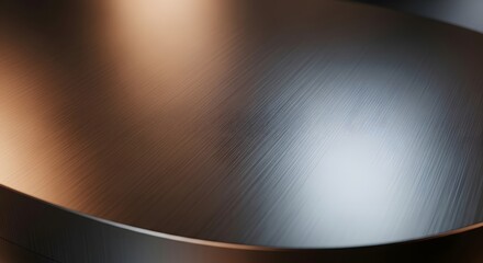 Abstract close up of brushed metal surface texture with warm and cool light reflections creating depth