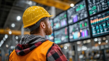 A focused engineer monitoring a array of the critical data on digital screens. ..Created with Generative AI, not depicting real subjects.