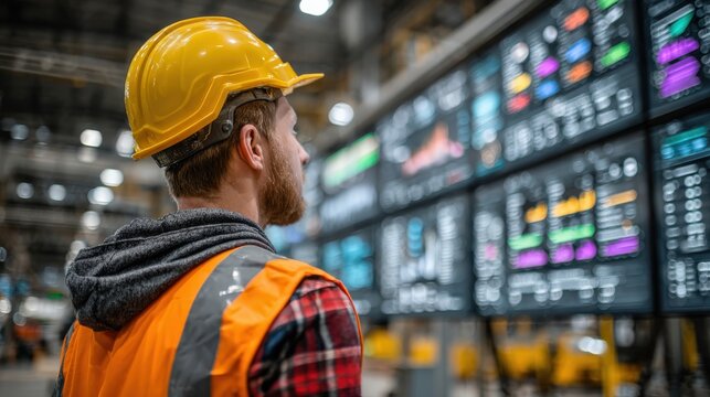 A professional engineer carefully studies the data displayed on multiple screens, deep in concentration, creating a high-tech ambiance. ..Created with Generative AI, not depicting real subjects.