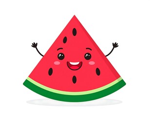 Cartoon watermelon slice with a happy face, arms raised