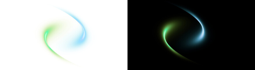 PNG image of&nbsp;Abstract neon light trails swirl in vibrant cyan and lime green against a deep composition on transparent background