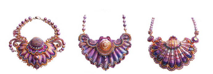 Elegant shell-inspired necklaces isolated on transparent background