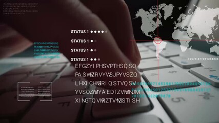 Man working on laptop computer keyboard with graphic user interface GUI hologram showing concepts of big data science technology, digital network connection and computer programming algorithm. Glean - Powered by Adobe